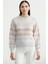 Çizgili Yünlü Triko Kazak - Açık Gri 2