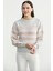 Çizgili Yünlü Triko Kazak - Açık Gri 3