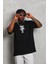 Unisex Oversize Baskılı Bisiklet Yaka T-Shirt - Siyah 2