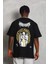 Unisex Oversize Baskılı Bisiklet Yaka T-Shirt - Siyah 5