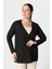 Büyük Beden Kendinden Desenli Triko Hırka-Siyah 3