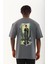 Unisex Oversize Baskılı Bisiklet Yaka T-Shirt - Füme 5