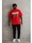 Unisex Baskılı Oversize T-Shirt - Kırmızı 5