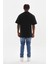 Unisex Kuşgözü Detaylı Baskılı Oversize T-Shirt - Siyah 2