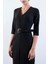 Salvucci V Yaka Önde Yırtmaç Kemerli Elbise Siyah 4