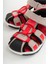 Unisex Çocuk Gri-Kırmızı Deri Ortopedik Outdoor Çocuk Sandalet 11