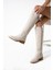 Esther Ekru Renkli Arkadan Kemerli Yandan Fermuarlı Kadın Topuklu Çizme 1