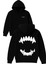 Düz Vampir Dişleri Tasarım Baskılı Oversize Siyah Kapüşonlu Sweatshirt 1