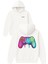 Oyun Kolu Tasarım Baskılı Oversize Beyaz Kapüşonlu Sweatshirt 1