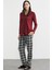 Ekose Kombinli Düğmeli Pijama Takım - Bordo 2