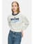 Mello Kemik Rengi Bisiklet Yaka Crop Baskılı Loose Fit Kadın Sweatshirt 1