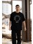 Unisex Bisiklet Yaka Baskılı Oversize T-Shirt - Siyah 3