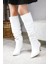 Kadın Oslo Topuklu Büzgülü Şık Tarz Günlük Rahat Çizme Beyaz 2