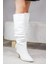 Kadın Oslo Topuklu Büzgülü Şık Tarz Günlük Rahat Çizme Beyaz 7