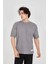 Unisex Jakar Kumaş Rahat Kol T-Shirt - Gri 1