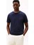 Erkek Regular Fit Pike Kumaş Bisiklet Yaka T-Shirt - Lacivert 1