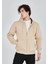 Unisex Tam Fermuarlı Kapşonlu Sweatshirt - Bej 5