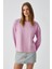 Basıl Kadını Oversize %100 Organik Pamuk Örme Uzun Kol Pembe T-Shirt 2