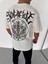 Unisex Bisiklet Yaka Baskılı Oversize T-Shirt - Beyaz 2