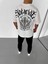 Unisex Bisiklet Yaka Baskılı Oversize T-Shirt - Beyaz 3