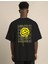 Unisex Bisiklet Yaka Baskılı Oversize T-Shirt - Siyah 4