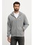 Erkek Regular Fit Fermuarlı Terry Kapüşonlu Sweatshirt - Gri 1