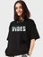 Kadın Baskılı Oversize T-Shirt - Siyah 1