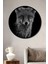 Dekoratif Ahşap Yuvarlak Çerçeve Görünümlü Tablo Tilki Portresi Siyah Beyaz 1