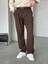 Erkek Acı Kahverengi Pileli Baggy Kumaş Pantolon 1