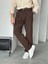 Erkek Acı Kahverengi Pileli Baggy Kumaş Pantolon 4