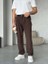 Erkek Acı Kahverengi Pileli Baggy Kumaş Pantolon 5