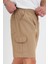 Yazlık Keten Görünümlü Kargo Cep Lastikli, Bol Kesim Toprak Renk Şort 201-37 1