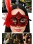 Kırmızı Mat Maske – 16X22 Cm, Tüylü ve Güllü Tasarım | Özel Davetler ve Fotoğraf Çekimi Için 2