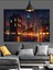 Şehirde Gece Manzarası Gökdelenler Dekoratif Kanvas - Mdf Ahşap Tablo 3