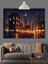 Şehirde Gece Manzarası Gökdelenler Dekoratif Kanvas - Mdf Ahşap Tablo 4