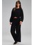 Kadın Uzun Kol Bisiklet Yaka Kruvaze Büzgülü Crop Siyah Ikili Takım C9T2N1 1