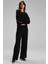 Kadın Uzun Kol Bisiklet Yaka Kruvaze Büzgülü Crop Siyah Ikili Takım C9T2N1 2