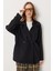 Oversize Kruvaze Kaşe Kaban LZV0038 Siyah 3