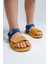 Unisex Çocuk Sarı-Saks Hakiki Deri Mantar Tabanlı Günlük Çocuk Sandalet 13