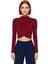 Kadın Moda Şık Üst Giyim Super Crop Dik Yaka Slim Kalıp Örme Drapeli Crop Bluz 2
