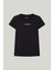 Kadın Slim Fit Yazı Logolu Pamuklu T-Shirt - Siyah 1