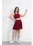 Sendy Kumaş Bisiklet Yaka Crop Şortlu Etek Ikili Takım - Bordo 1