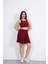 Sendy Kumaş Bisiklet Yaka Crop Şortlu Etek Ikili Takım - Bordo 2