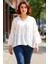 Kadın V Yaka Uzun Kollu Peplum Dokuma Bluz Rahat Kesim ve Şık Detaylar Kaliteli Şık Rahat Modern 1