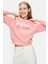 Mello Pembe Bisiklet Yaka Crop Baskılı Loose Fit Kadın Sweatshirt 2