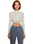 Kadın Moda Şık Üst Giyim Super Crop Dik Yaka Slim Kalıp Örme Drapeli Crop Bluz 2