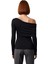 Kadın Moda Şık Üst Giyim Regular Asimetrik Yaka Slim Kalıp Örme Fitted Vücuda Oturan Esnek Bluz 3
