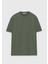 Haki Düz Bisiklet Yaka Pamuk Karışımlı T-Shirt 1