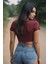 Bordo Bisiklet Yaka Crop Top 2