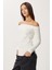 Açık Omuzlu Büzgülü Örme Bluz LUB0272 Kemik 1